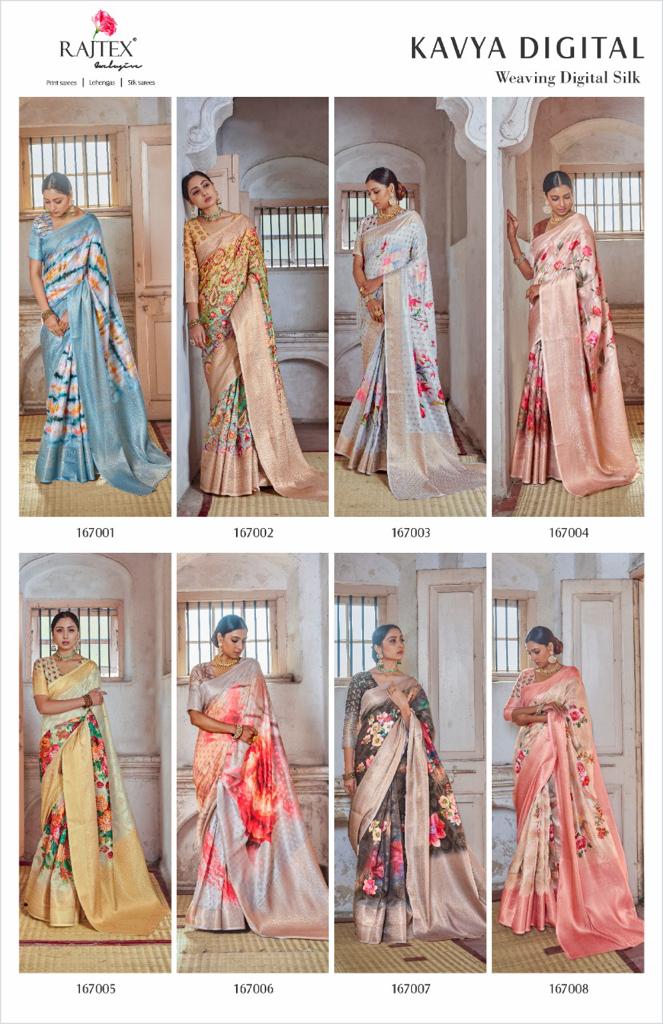 Rajtex Kavya Latest Fancy Festive Wear waeving Digital Printed Silk Sarees Collection
